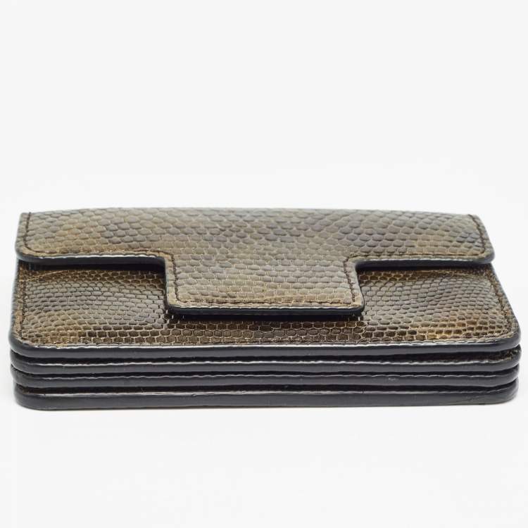 Pre Owned Tom Ford Green Ostrich Leg Leather Flap Card Holder