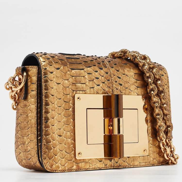 Pre Owned Tom Ford Gold Python Small Chain Natalia Shoulder Bag