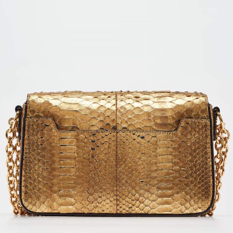 Pre Owned Tom Ford Gold Python Small Chain Natalia Shoulder Bag