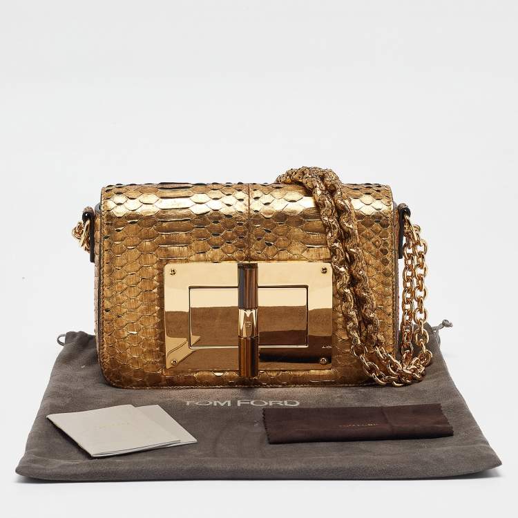 Pre Owned Tom Ford Gold Python Small Chain Natalia Shoulder Bag