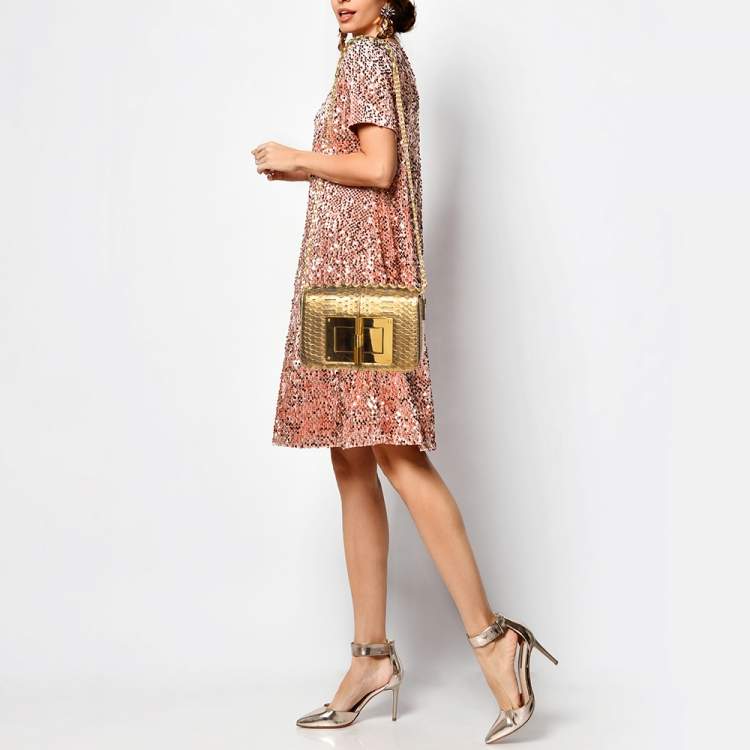 Pre Owned Tom Ford Gold Python Small Chain Natalia Shoulder Bag