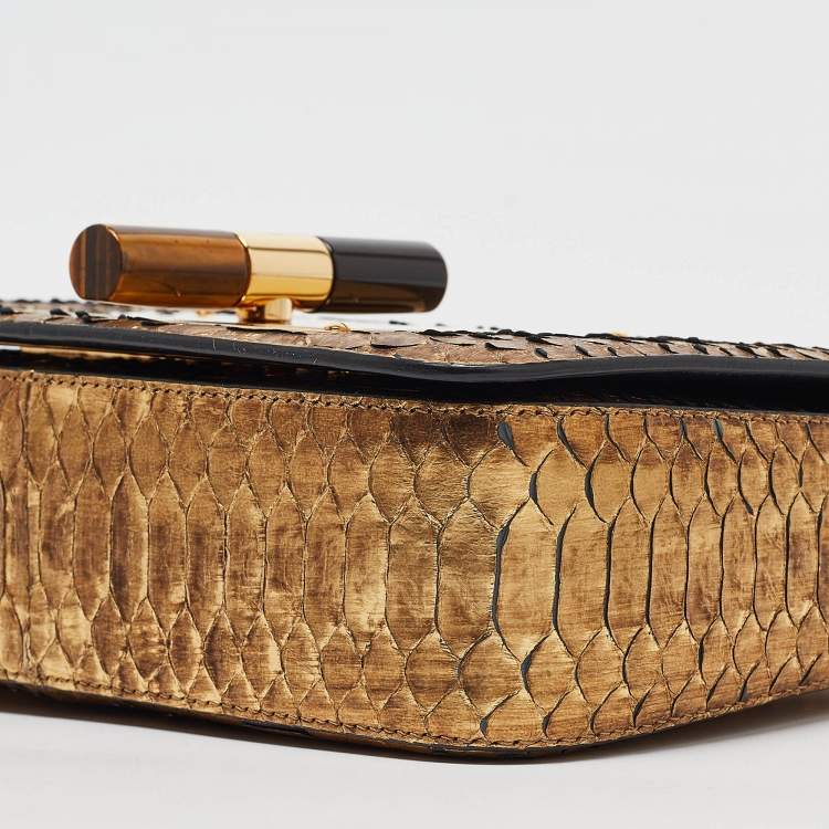 Pre Owned Tom Ford Gold Python Small Chain Natalia Shoulder Bag