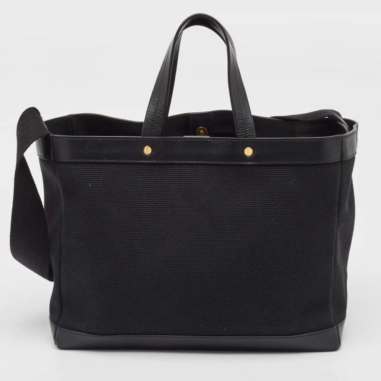 Pre Owned Tom Ford Black Canvas and Leather T Screw Tote
