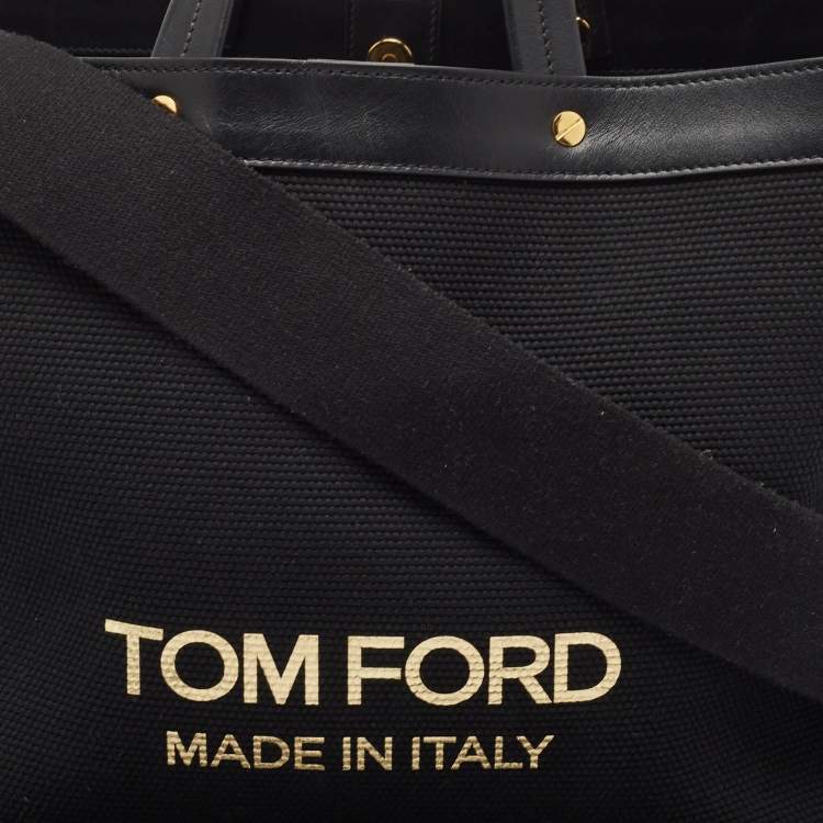 Pre Owned Tom Ford Black Canvas and Leather T Screw Tote