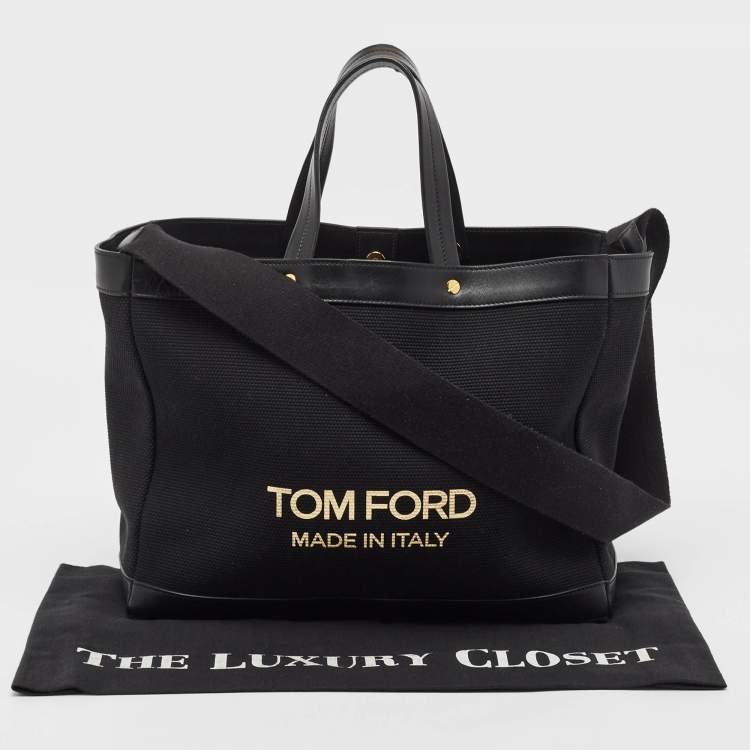 Pre Owned Tom Ford Black Canvas and Leather T Screw Tote