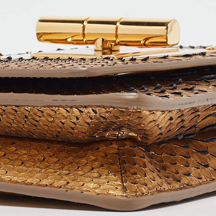 Pre Owned Tom Ford Gold Python Natalia Wallet On Chain