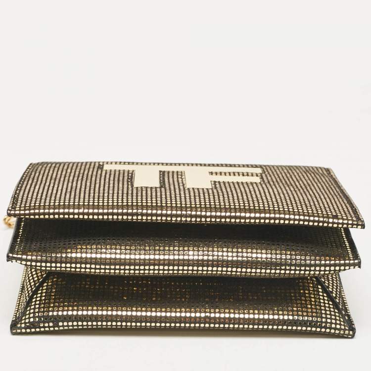 Pre Owned Tom Ford Gold Suede TF Flap Chain Clutch