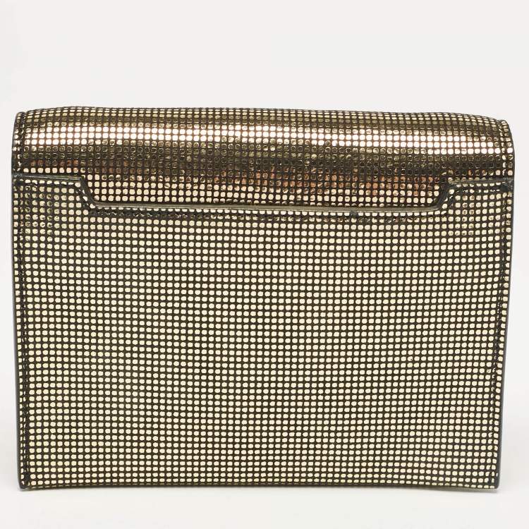 Pre Owned Tom Ford Gold Suede TF Flap Chain Clutch