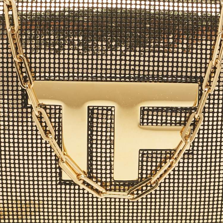 Pre Owned Tom Ford Gold Suede TF Flap Chain Clutch