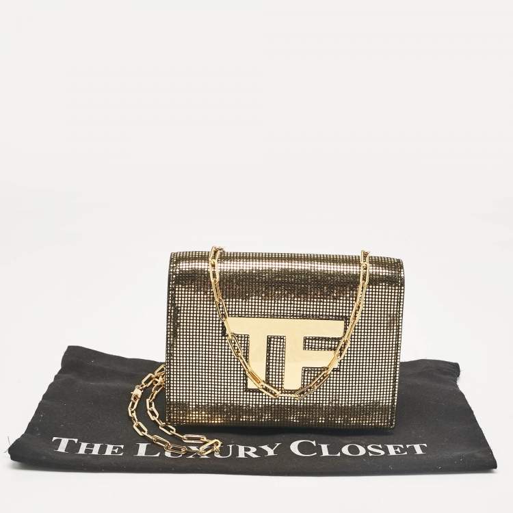 Pre Owned Tom Ford Gold Suede TF Flap Chain Clutch