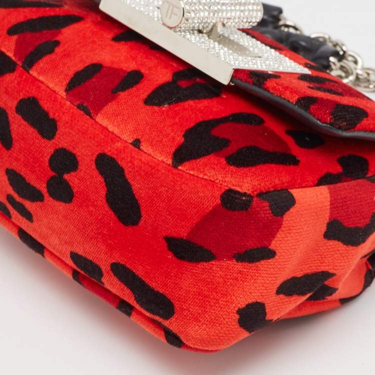 Pre Owned Tom Ford Red/Black Leopard Print Fabric Natalia Chain Shoulder Bag