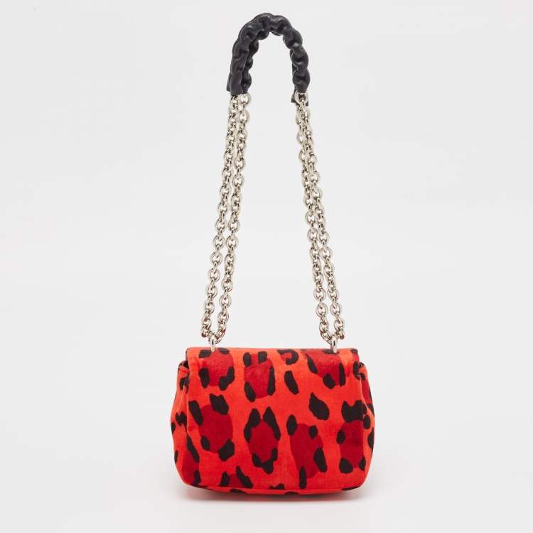 Pre Owned Tom Ford Red/Black Leopard Print Fabric Natalia Chain Shoulder Bag