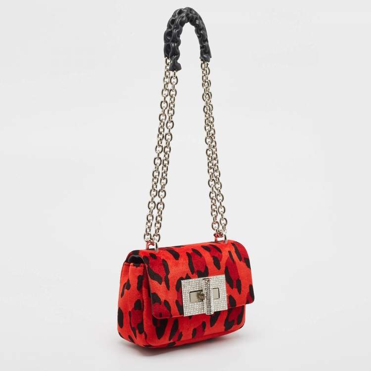 Pre Owned Tom Ford Red/Black Leopard Print Fabric Natalia Chain Shoulder Bag