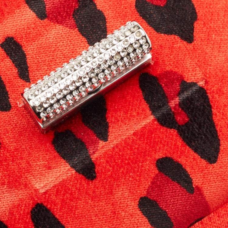 Pre Owned Tom Ford Red/Black Leopard Print Fabric Natalia Chain Shoulder Bag