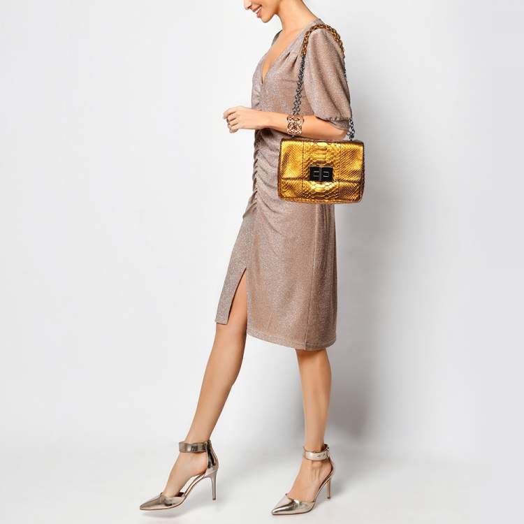 Pre Owned Tom Ford Gold Python Natalia Chain Shoulder Bag