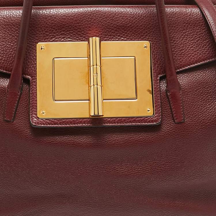 Pre Owned Tom Ford Dark Red Leather Turn-Lock Natalia Tote