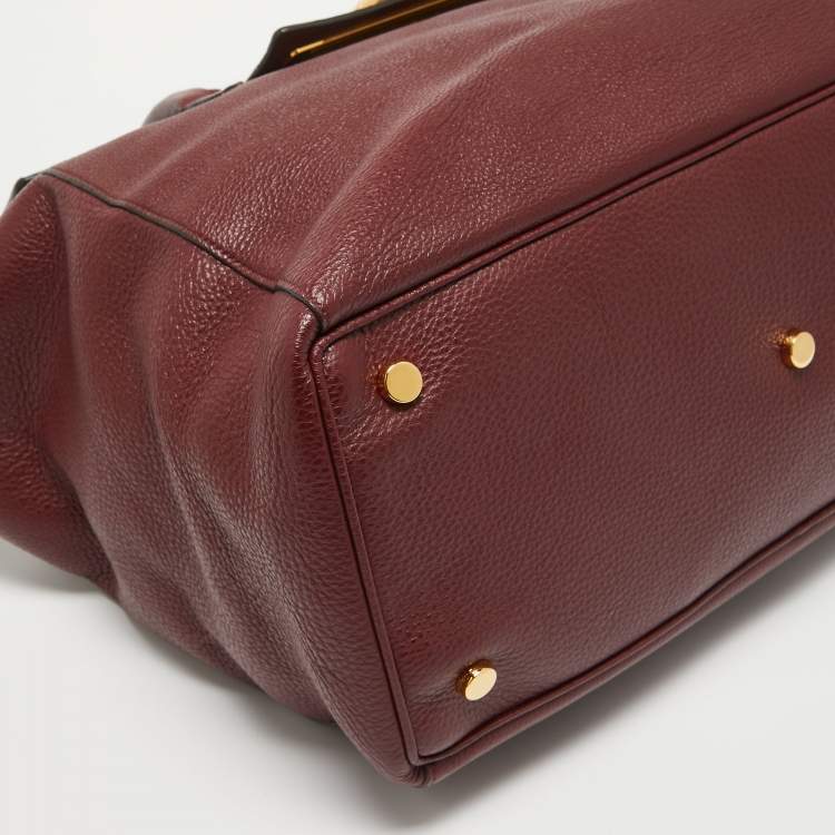 Pre Owned Tom Ford Dark Red Leather Turn-Lock Natalia Tote