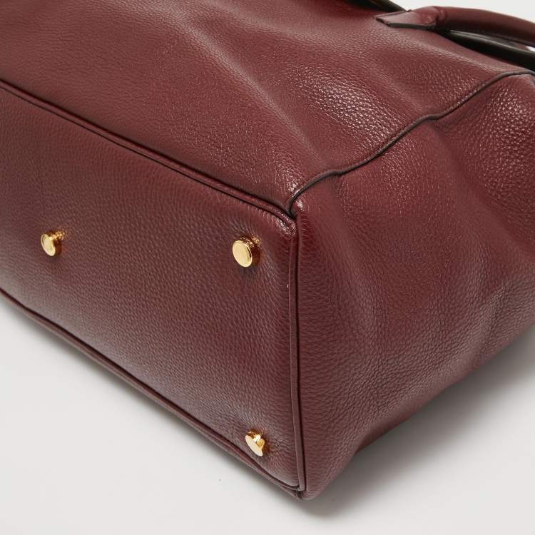 Pre Owned Tom Ford Dark Red Leather Turn-Lock Natalia Tote