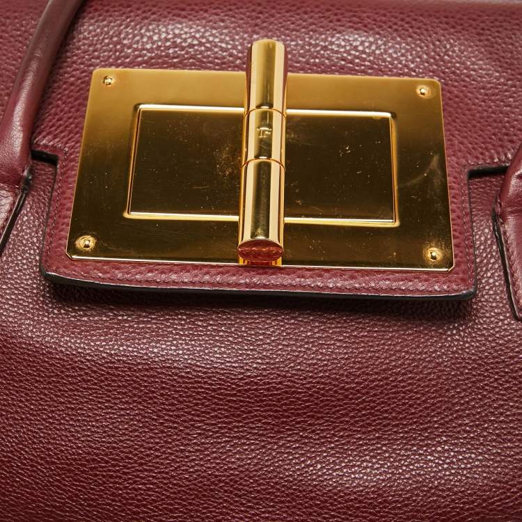 Pre Owned Tom Ford Dark Red Leather Turn-Lock Natalia Tote