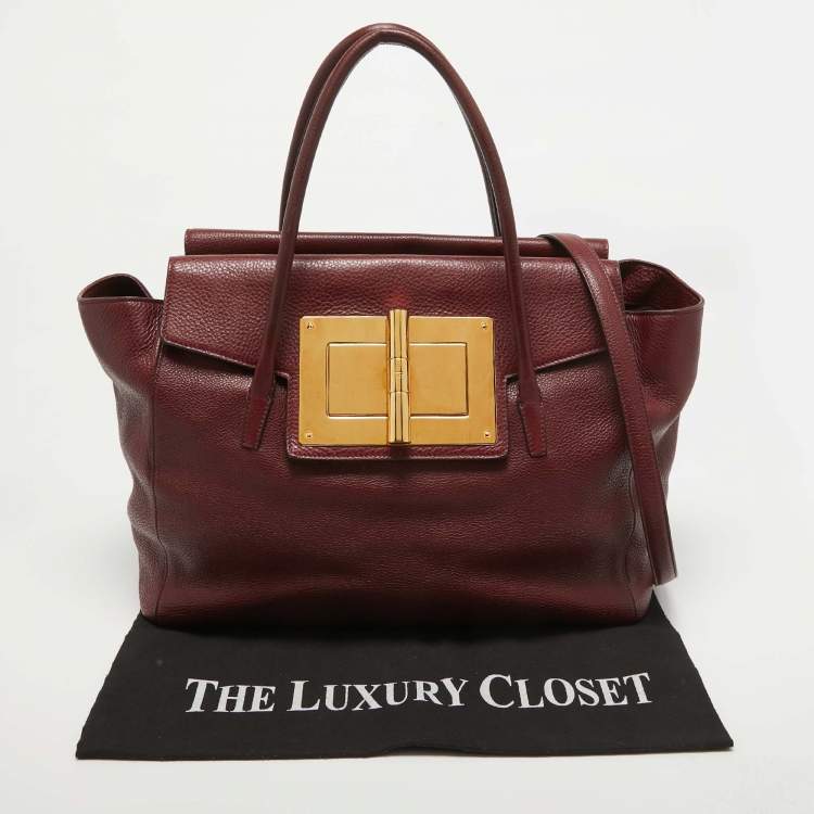 Pre Owned Tom Ford Dark Red Leather Turn-Lock Natalia Tote