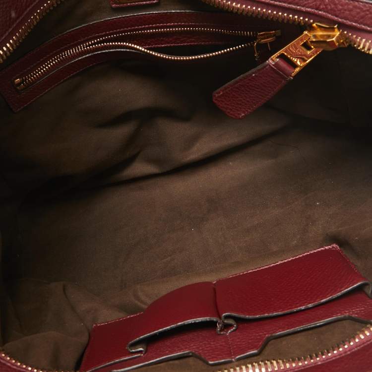 Pre Owned Tom Ford Dark Red Leather Turn-Lock Natalia Tote