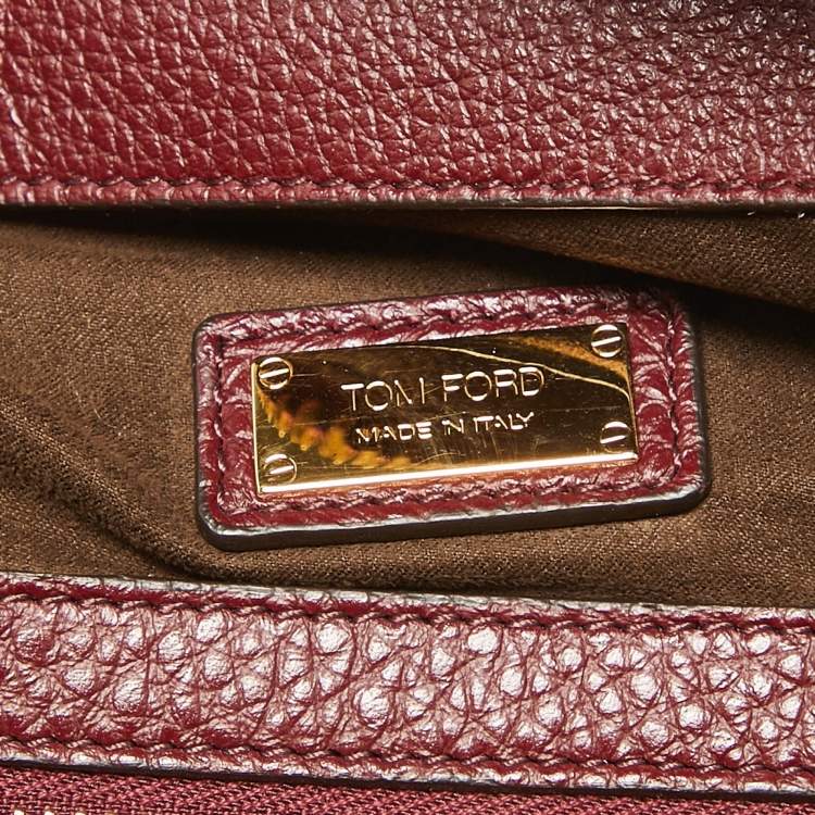 Pre Owned Tom Ford Dark Red Leather Turn-Lock Natalia Tote