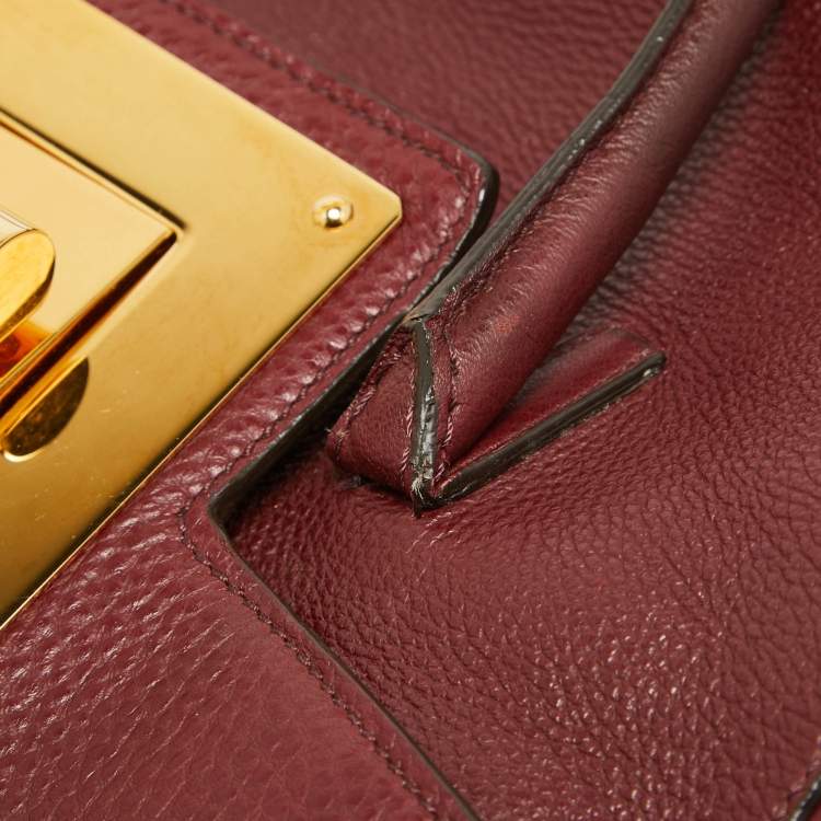 Pre Owned Tom Ford Dark Red Leather Turn-Lock Natalia Tote