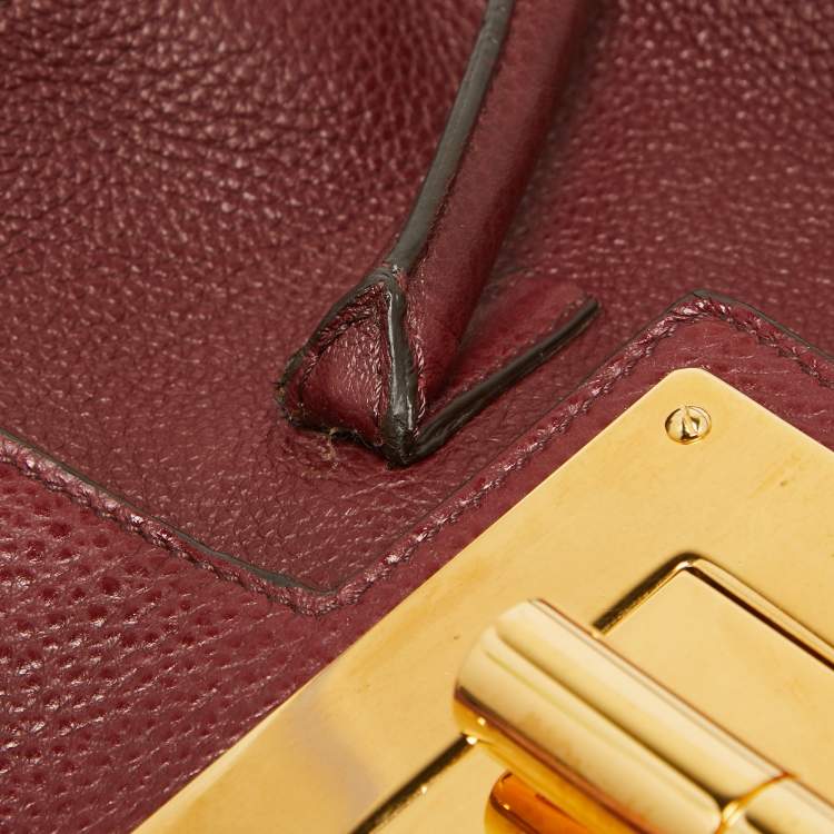 Pre Owned Tom Ford Dark Red Leather Turn-Lock Natalia Tote