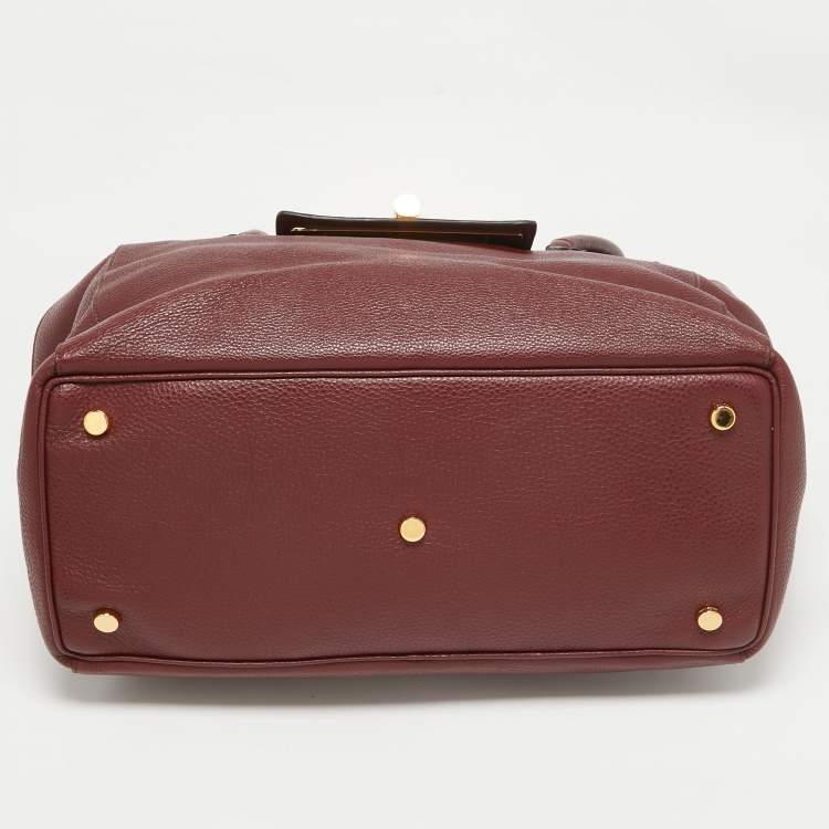 Pre Owned Tom Ford Dark Red Leather Turn-Lock Natalia Tote