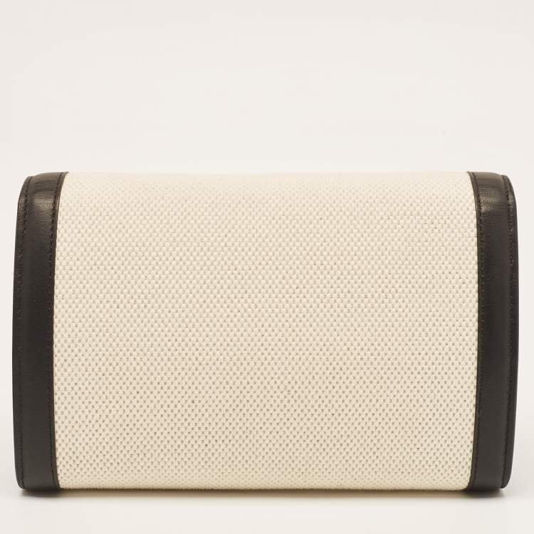Pre Owned Tom Ford Beige/Black Logo Print Canvas and Leather Flap Wallet on Strap