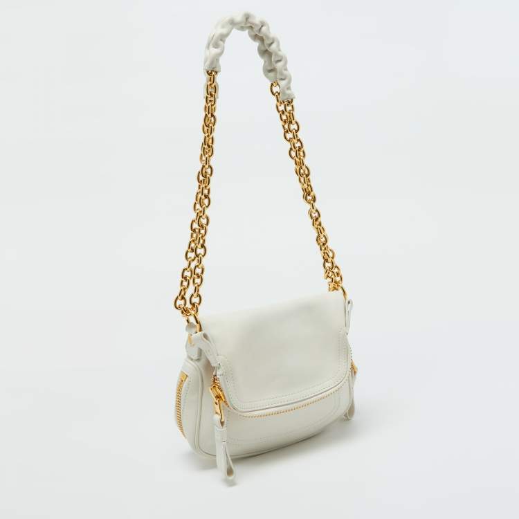 Pre Owned Tom Ford White Leather Mini Jennifer Shoulder Bag