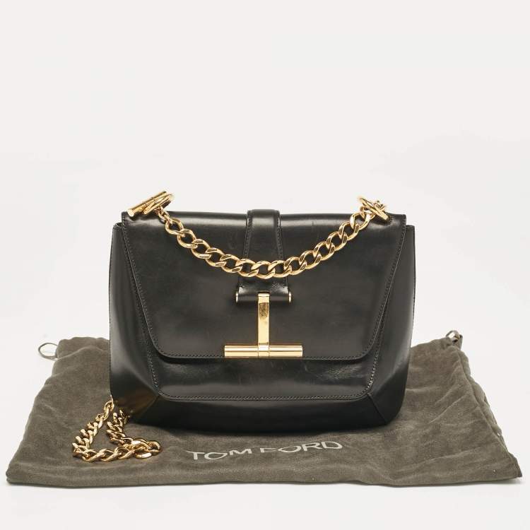 Pre Owned Tom Ford Black Leather Tara Chain Shoulder Bag