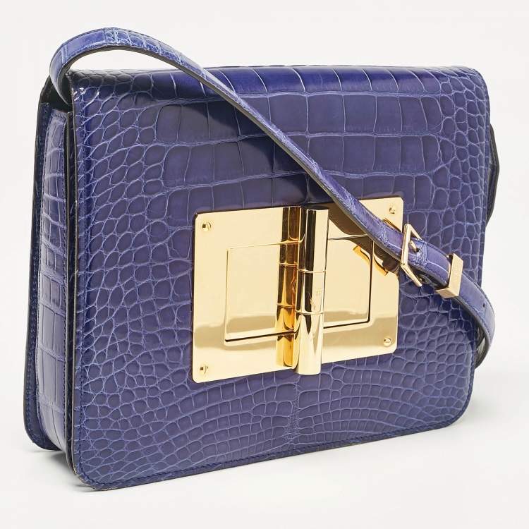 Pre Owned Tom Ford Blue Alligator Large Natalia Shoulder Bag