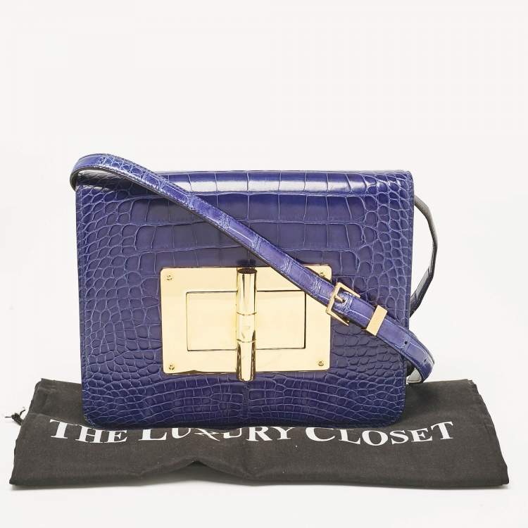 Pre Owned Tom Ford Blue Alligator Large Natalia Shoulder Bag