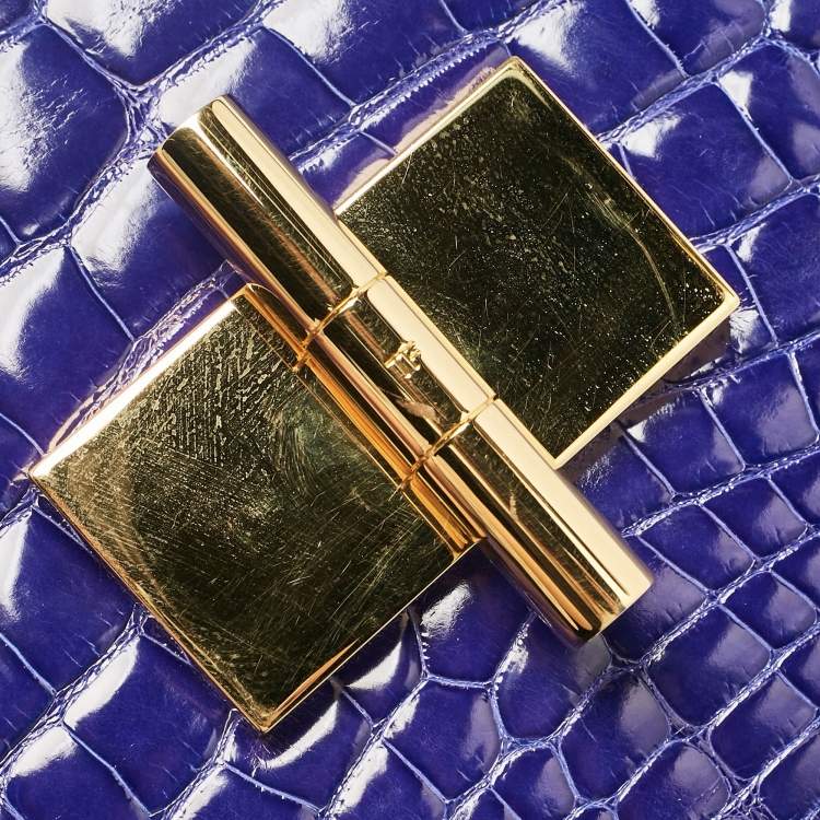 Pre Owned Tom Ford Blue Alligator Large Natalia Shoulder Bag