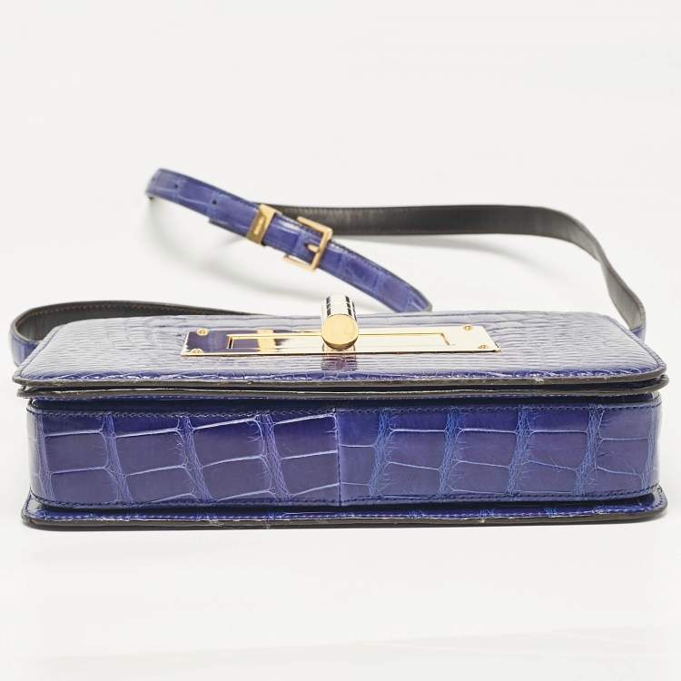 Pre Owned Tom Ford Blue Alligator Large Natalia Shoulder Bag
