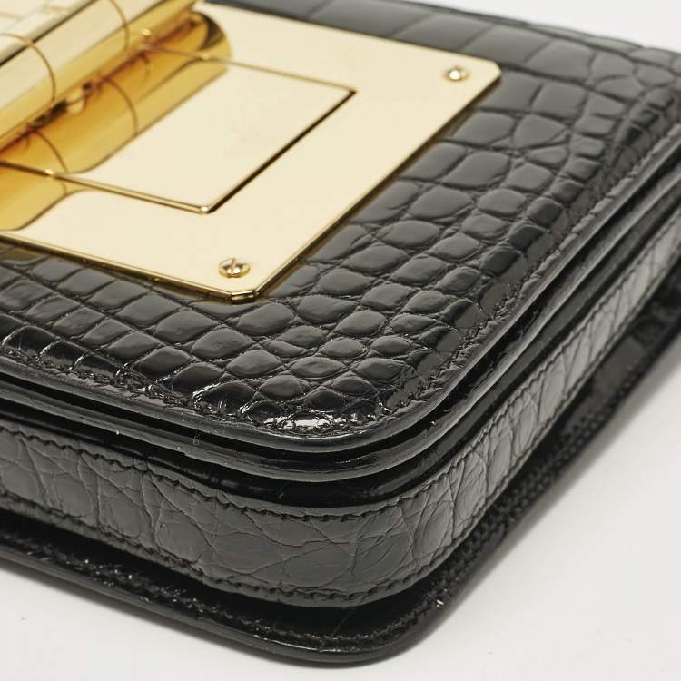 Pre Owned Tom Ford Black Shine Alligator Small Natalia Crossbody Bag