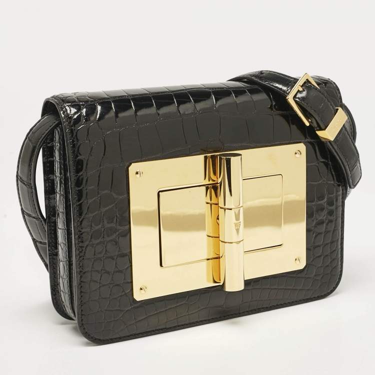 Pre Owned Tom Ford Black Shine Alligator Small Natalia Crossbody Bag