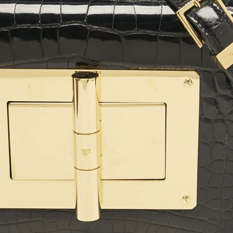 Pre Owned Tom Ford Black Shine Alligator Small Natalia Crossbody Bag