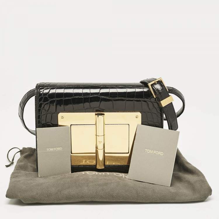 Pre Owned Tom Ford Black Shine Alligator Small Natalia Crossbody Bag