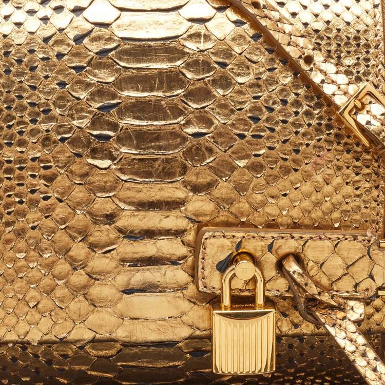 Pre Owned Tom Ford Gold Alix Python Zip & Padlock Clutch