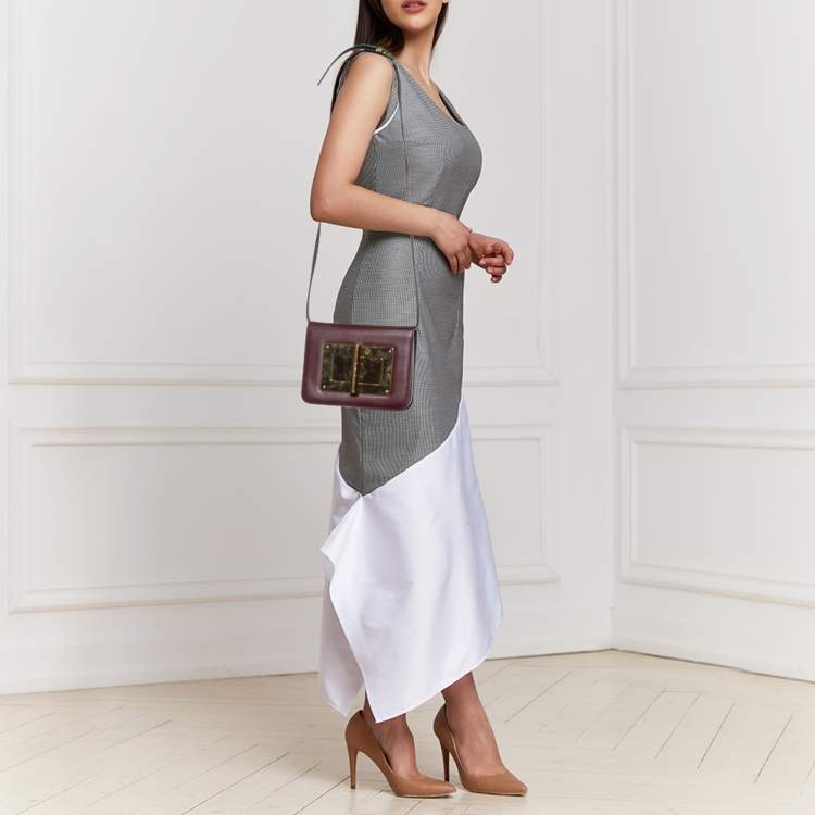 Pre Owned Tom Ford Burgundy Leather Small Natalia Crossbody Bag