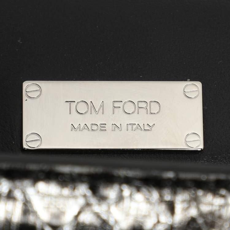 Pre Owned Tom Ford Silver Python TF Logo Flap Shoulder Bag