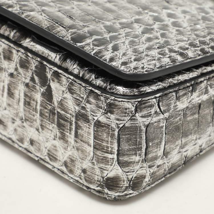 Pre Owned Tom Ford Silver Python TF Logo Flap Shoulder Bag