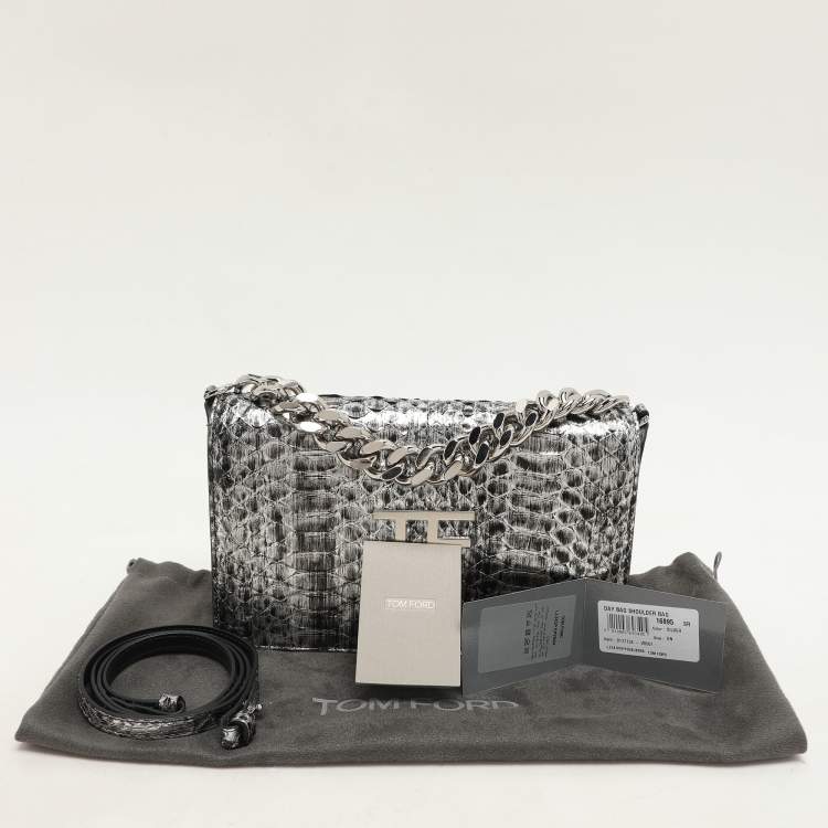 Pre Owned Tom Ford Silver Python TF Logo Flap Shoulder Bag