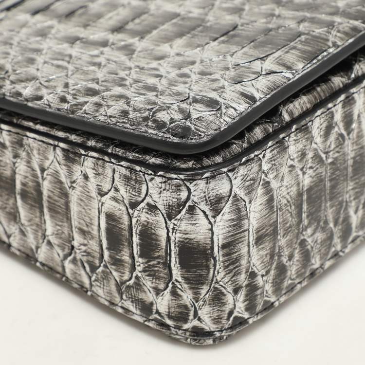 Pre Owned Tom Ford Silver Python TF Logo Flap Shoulder Bag