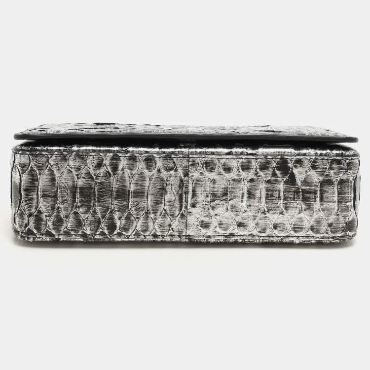 Pre Owned Tom Ford Silver Python TF Logo Flap Shoulder Bag