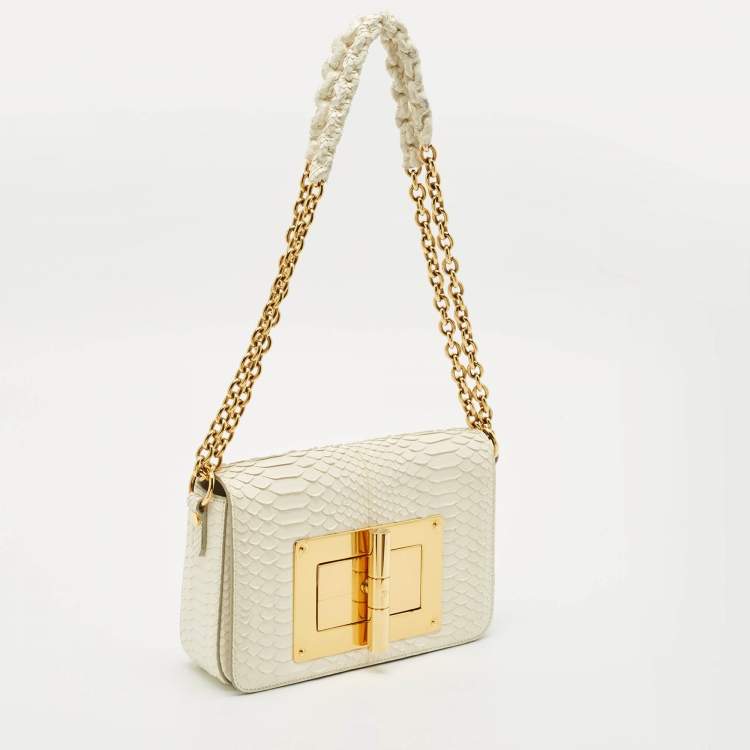 Pre Owned Tom Ford White Python Medium Natalia Shoulder Bag