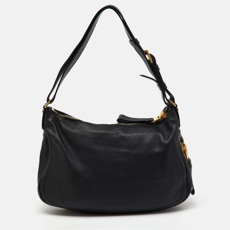 Pre Owned Tom Ford Black Leather Zip Around Shoulder Bag