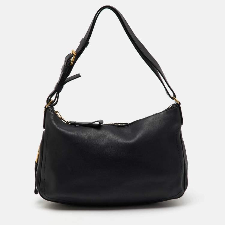 Pre Owned Tom Ford Black Leather Zip Around Shoulder Bag